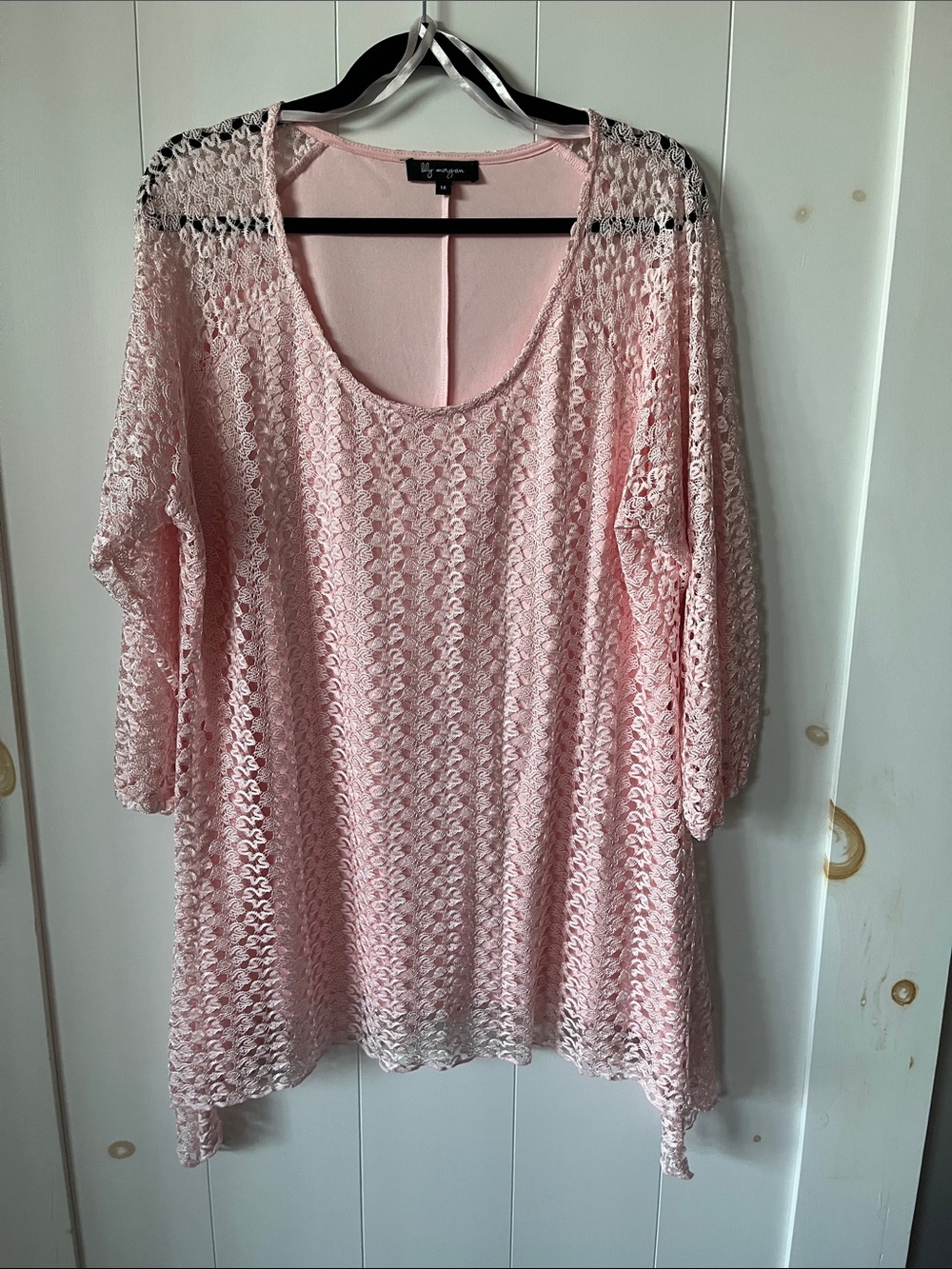 By Design Pink Crochet Knit Scoop Neck Womens Top